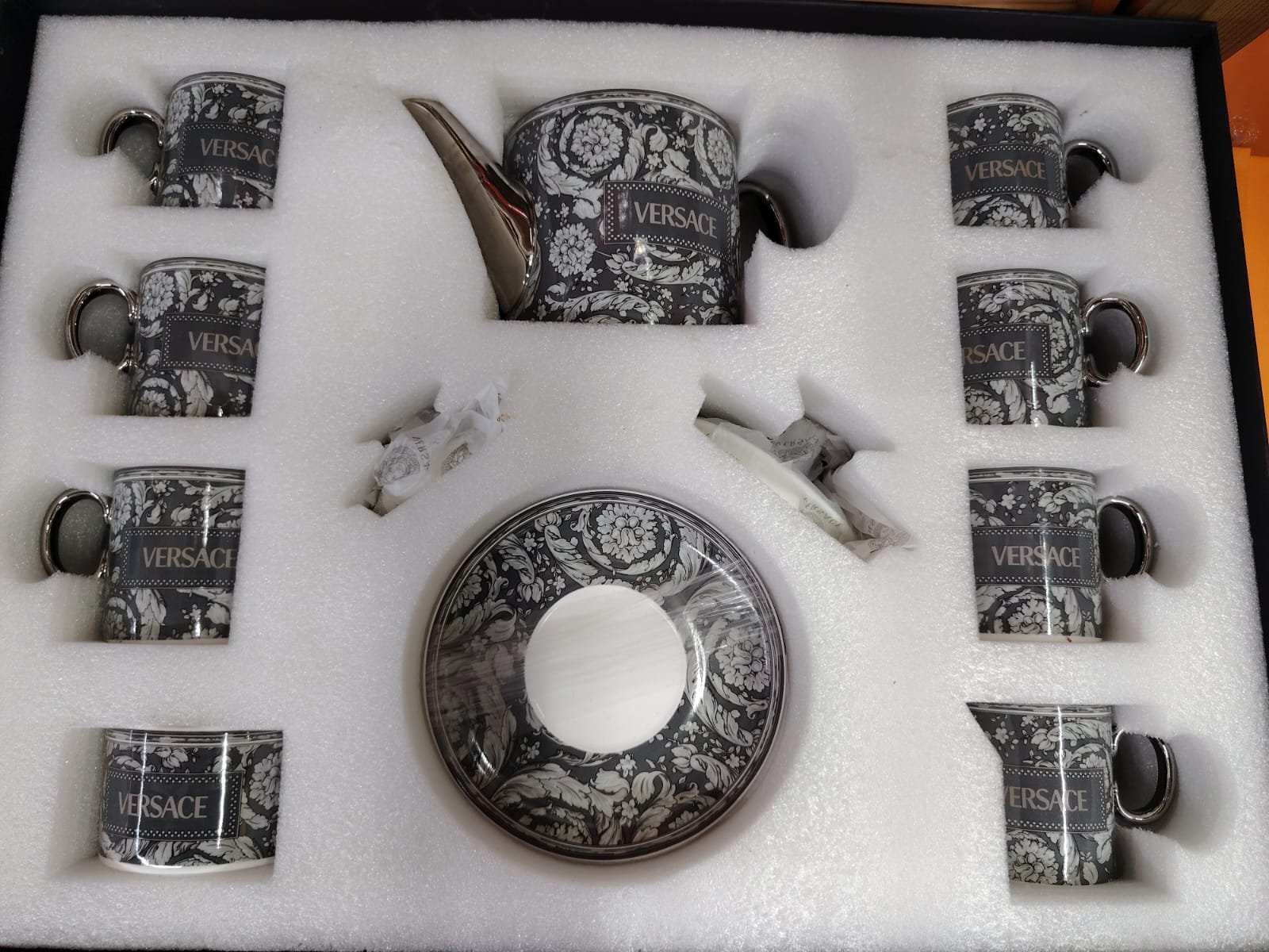 Versace Tea set of six cups and pot, 15 pieces - Versace Cups | Aleppo Gift UAE